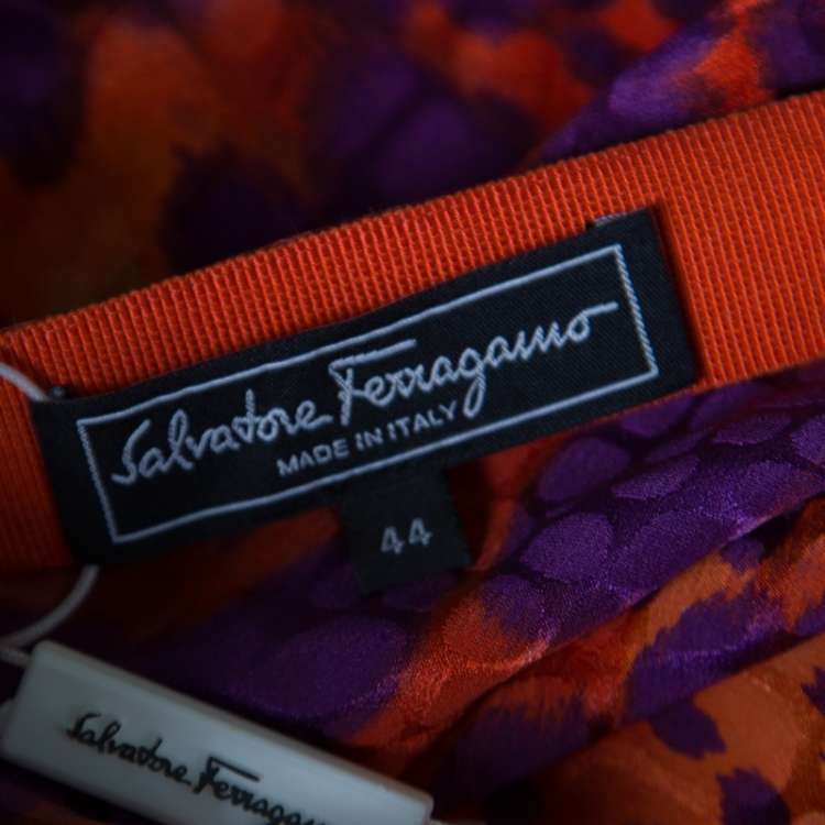 Pre Owned Salvatore Ferragamo Clementine Animal Printed Silk One Shoulder Dress M