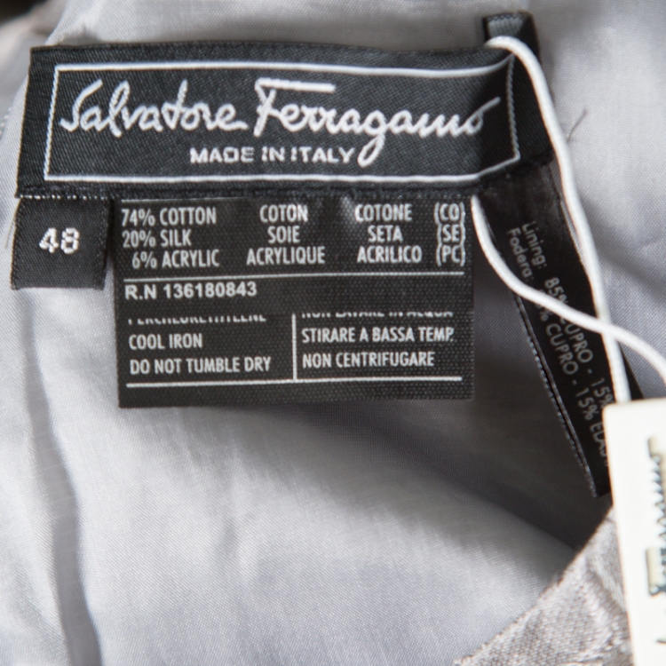 Pre Owned Salvatore Ferragamo Grey Snakeskin Patterned Cotton Jacquard Sheath Dress L