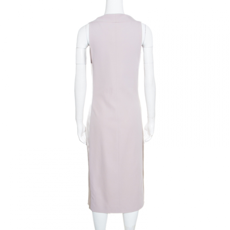 Pre Owned Salvatore Ferragamo Beige Wool and Cotton Paneled Twist Front Detail Shift Dress L