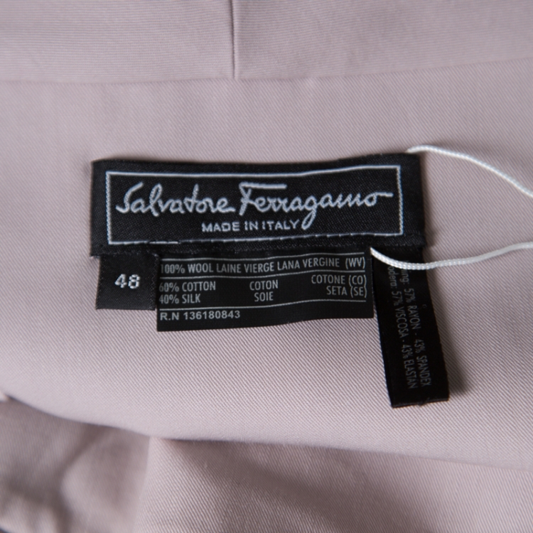 Pre Owned Salvatore Ferragamo Beige Wool and Cotton Paneled Twist Front Detail Shift Dress L