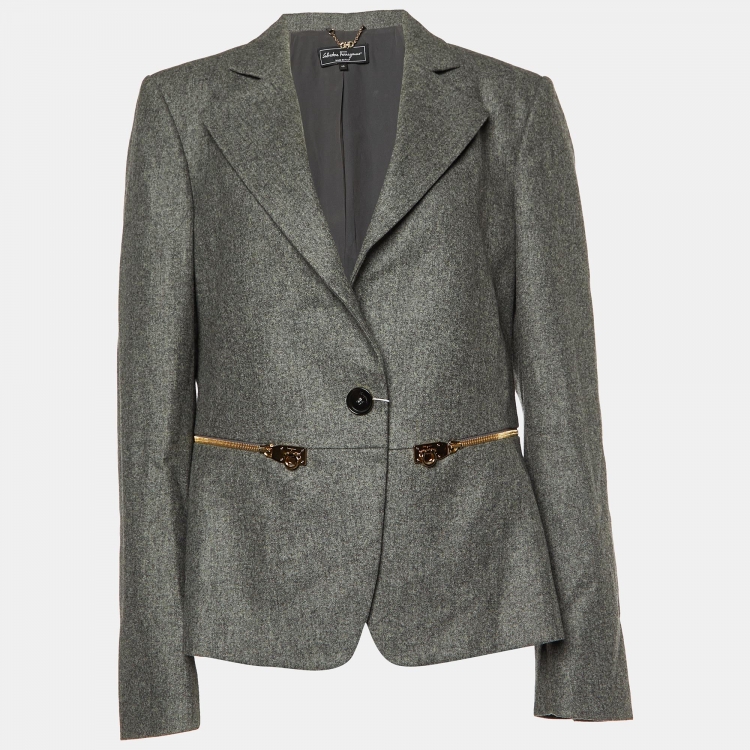 Pre Owned Salvatore Ferragamo Grey Wool Blazer XL