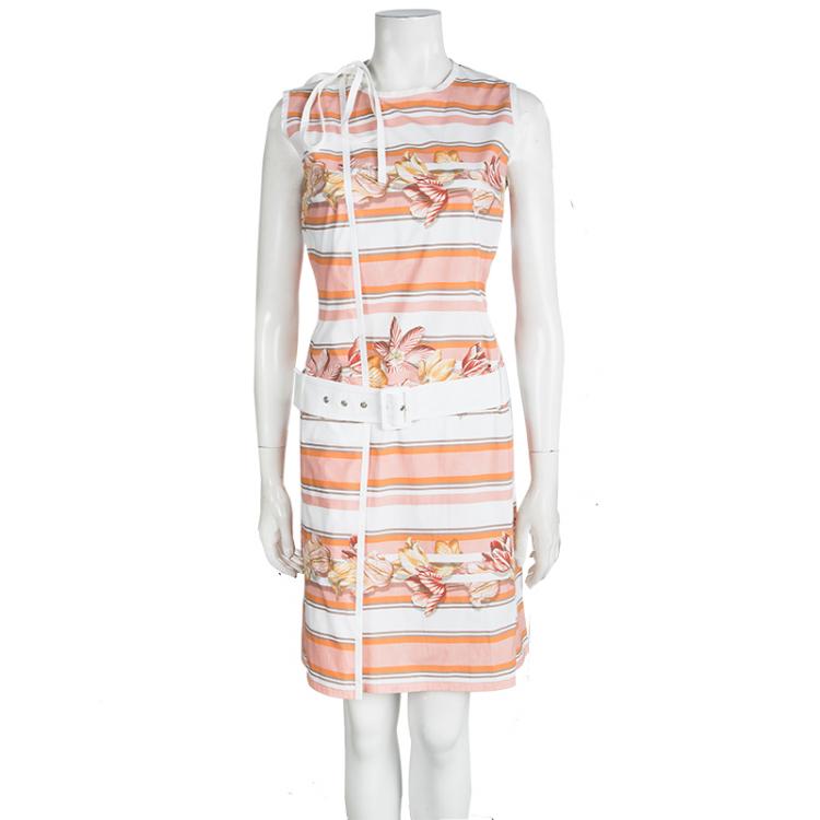 Pre Owned Salvatore Ferragamo Multicolor Printed Cotton Belted Wrap Dress M