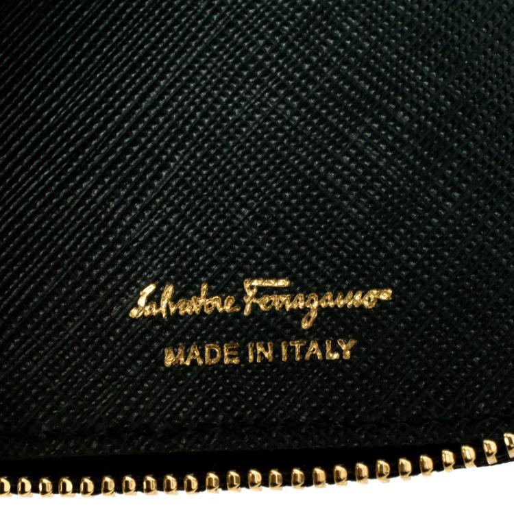Pre Owned Salvatore Ferragamo Dark Green Leather Zip Around Wallet