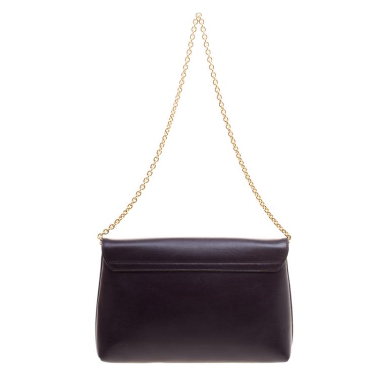 Pre Owned Salvatore Ferragamo Purple Leather Gancio Lock Chain Clutch