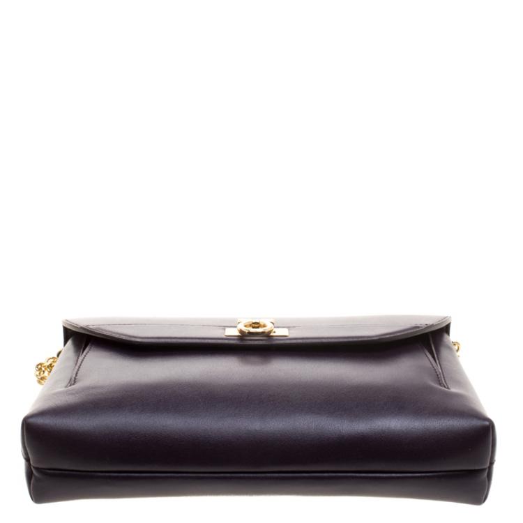 Pre Owned Salvatore Ferragamo Purple Leather Gancio Lock Chain Clutch
