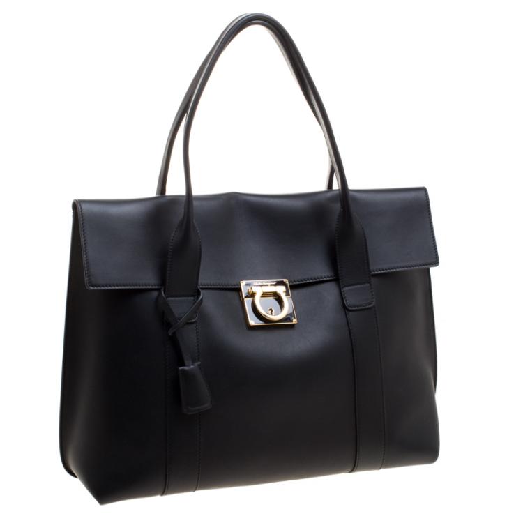 مملوكة مسبقًا Salvatore Ferragamo Black Leather Large Sookie Tote