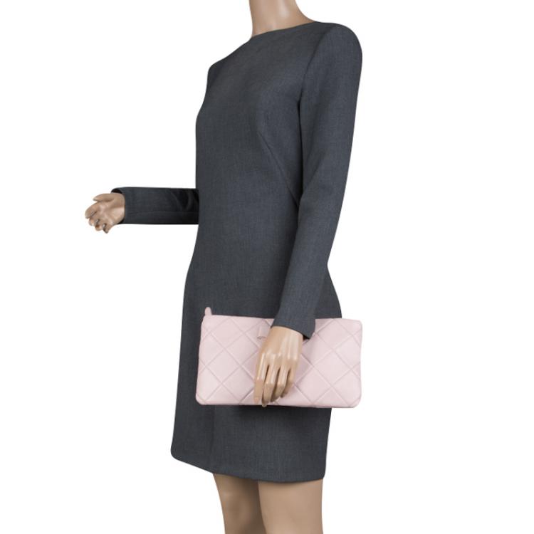 Pre Owned Salvatore Ferragamo Pink Quilted Leather Macaron Clutch
