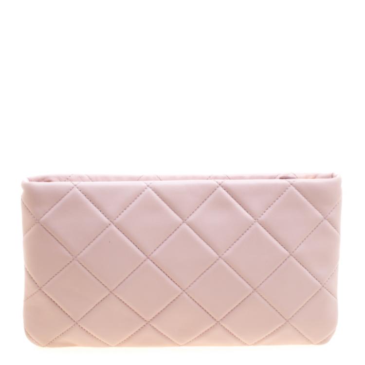 Pre Owned Salvatore Ferragamo Pink Quilted Leather Macaron Clutch