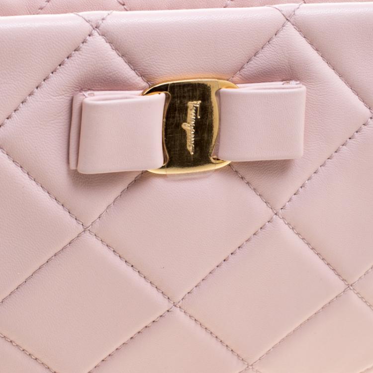 Pre Owned Salvatore Ferragamo Pink Quilted Leather Macaron Clutch