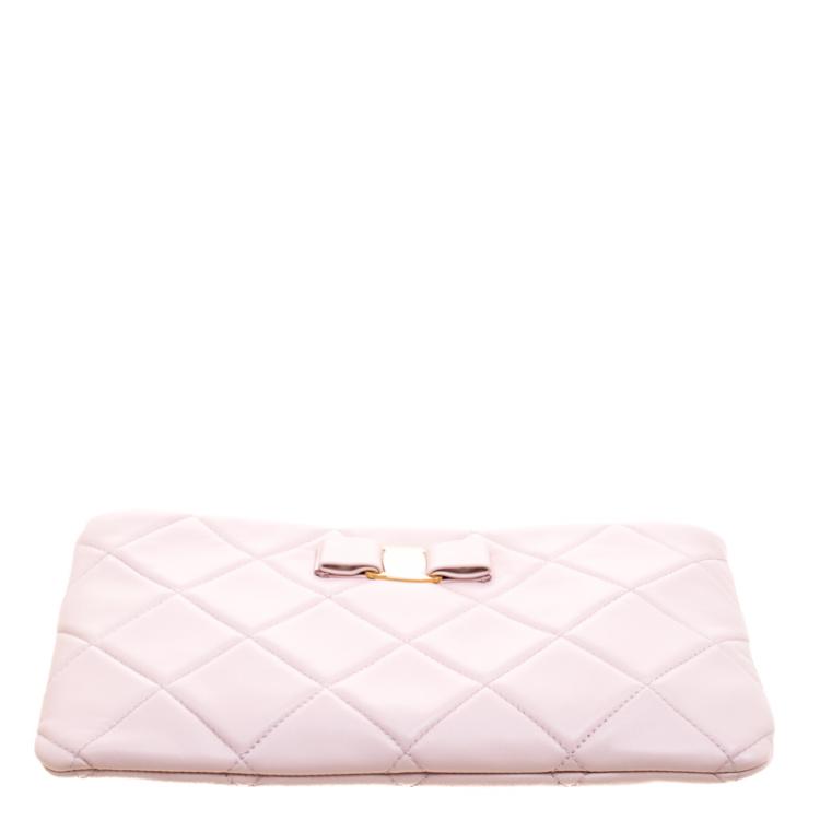 Pre Owned Salvatore Ferragamo Pink Quilted Leather Macaron Clutch