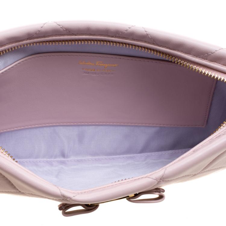 Pre Owned Salvatore Ferragamo Pink Quilted Leather Macaron Clutch