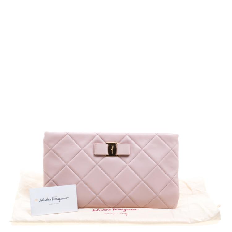 Pre Owned Salvatore Ferragamo Pink Quilted Leather Macaron Clutch