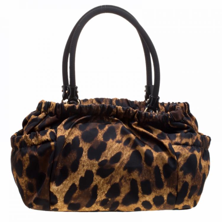 Pre Owned Salvatore Ferragamo Leopard Print Nylon Satchel