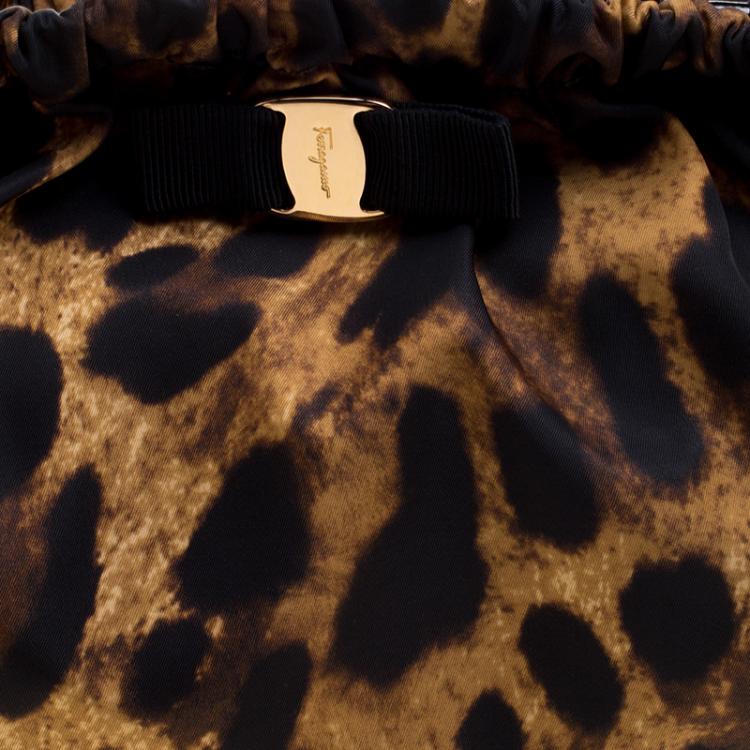 Pre Owned Salvatore Ferragamo Leopard Print Nylon Satchel