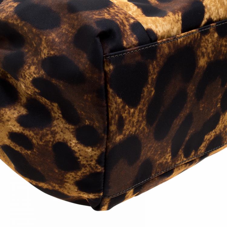 Pre Owned Salvatore Ferragamo Leopard Print Nylon Satchel