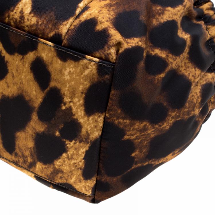 Pre Owned Salvatore Ferragamo Leopard Print Nylon Satchel