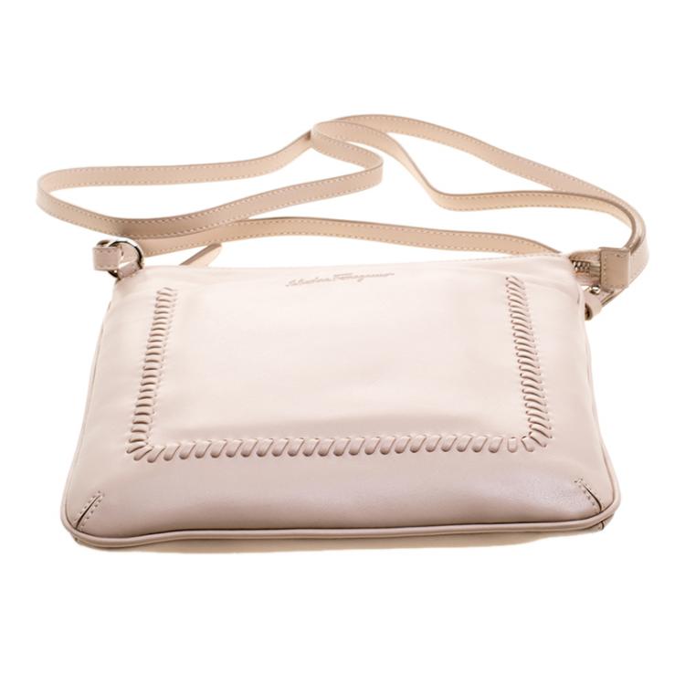 Pre Owned Salvatore Ferragamo Beige Leather Crossbody Bag