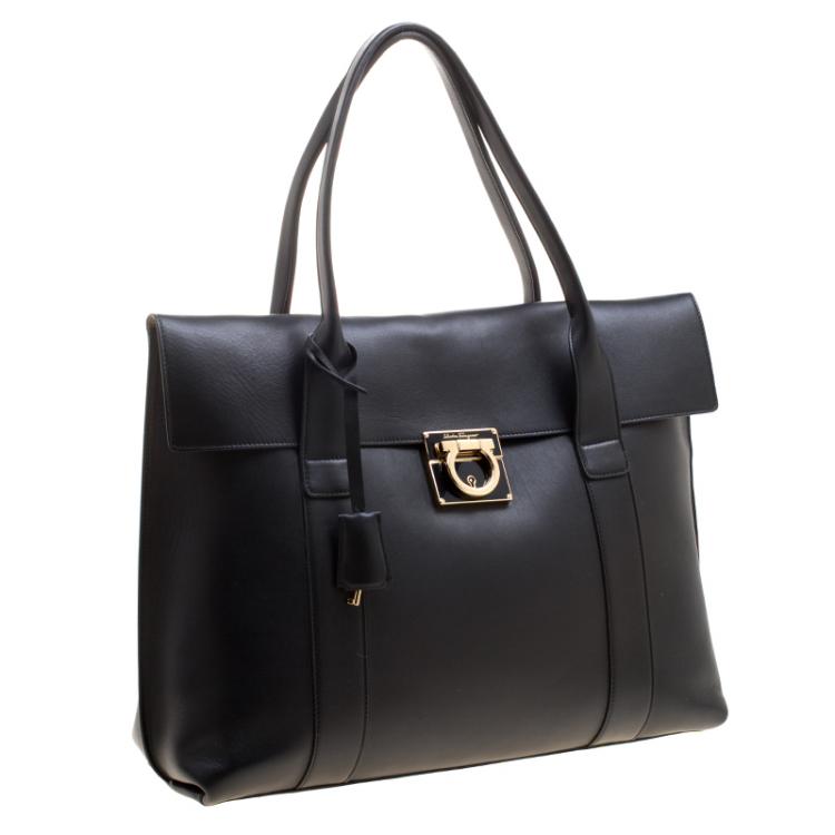 Pre Owned Salvatore Ferragamo Black Leather Large Sookie Tote