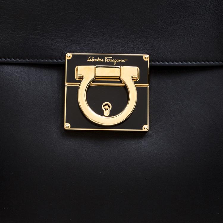 Pre Owned Salvatore Ferragamo Black Leather Large Sookie Tote