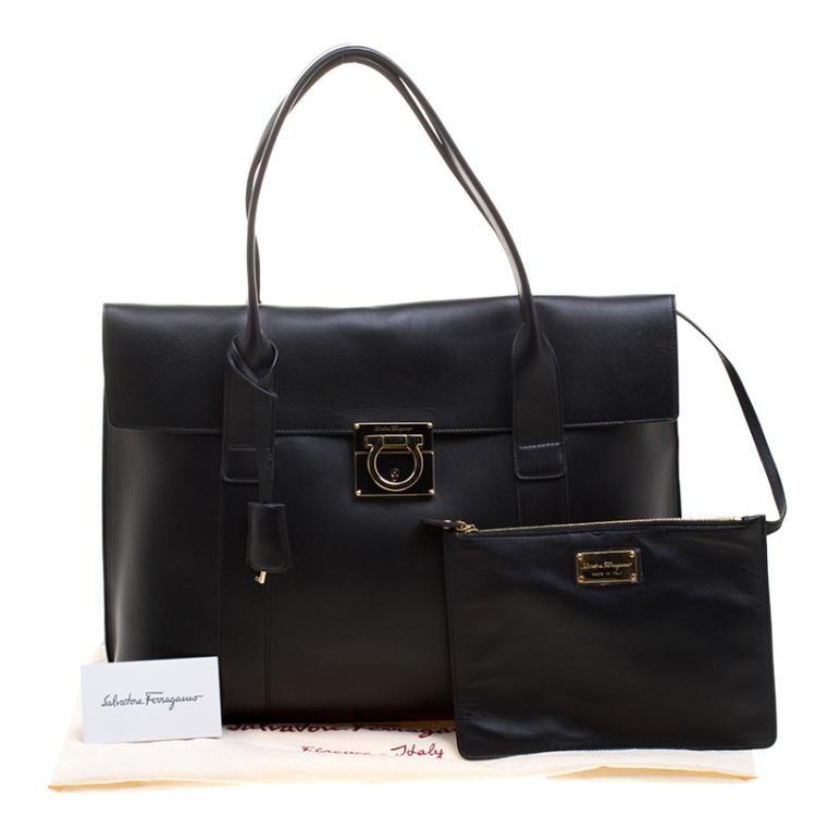 Pre Owned Salvatore Ferragamo Black Leather Large Sookie Tote