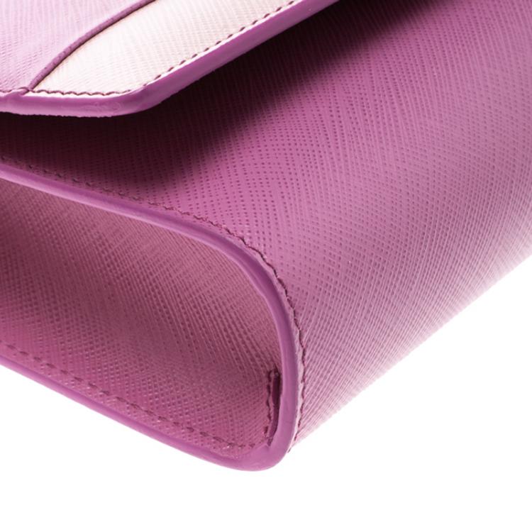 Pre Owned Salvatore Ferragamo Pink Leather Vara Bow Chain Clutch
