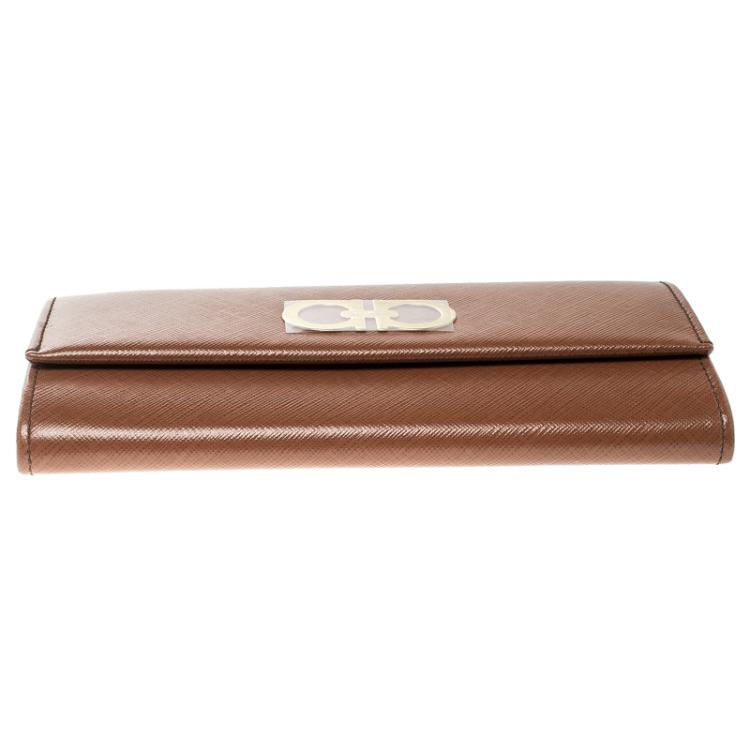 Pre Owned Salvatore Ferragamo Brown Leather Continental Wallet