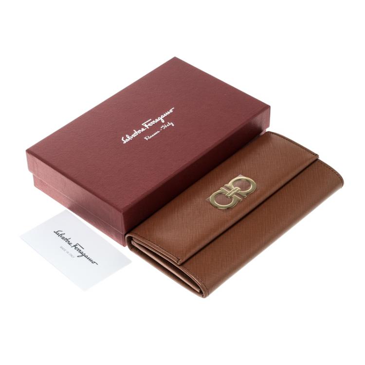 Pre Owned Salvatore Ferragamo Brown Leather Continental Wallet