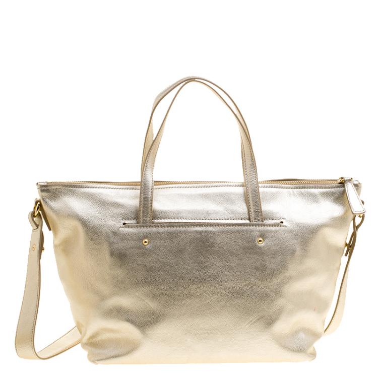 Pre Owned Salvatore Ferragamo Metallic Gold Leather Small Mika Tote