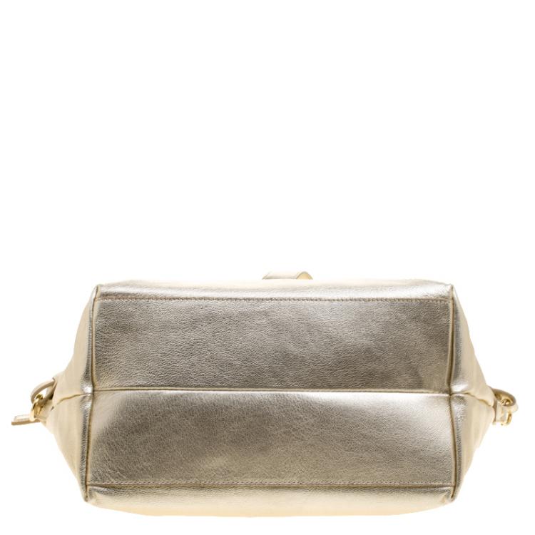 Pre Owned Salvatore Ferragamo Metallic Gold Leather Small Mika Tote