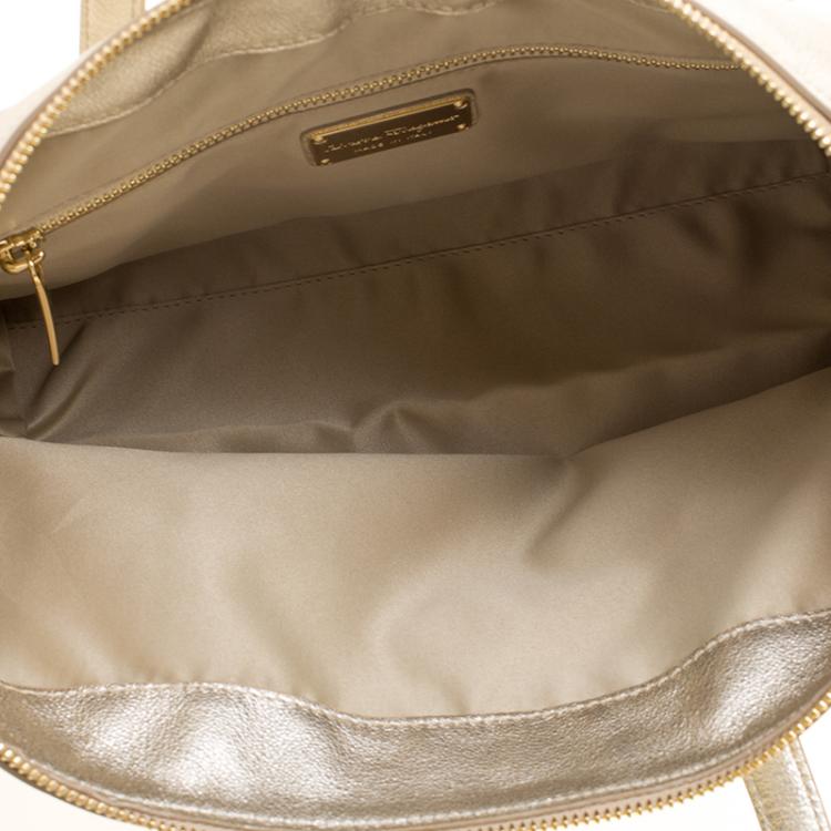 Pre Owned Salvatore Ferragamo Metallic Gold Leather Small Mika Tote