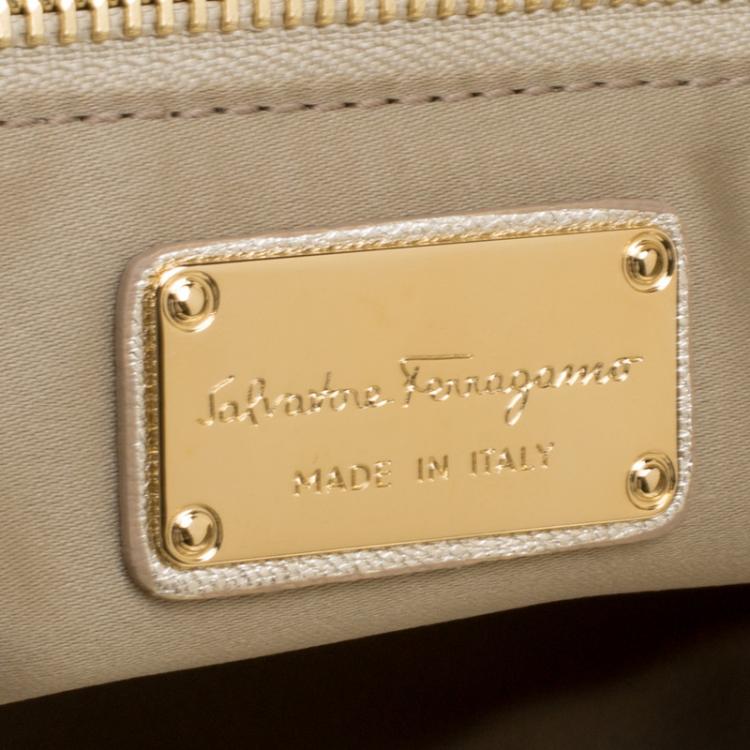 Pre Owned Salvatore Ferragamo Metallic Gold Leather Small Mika Tote