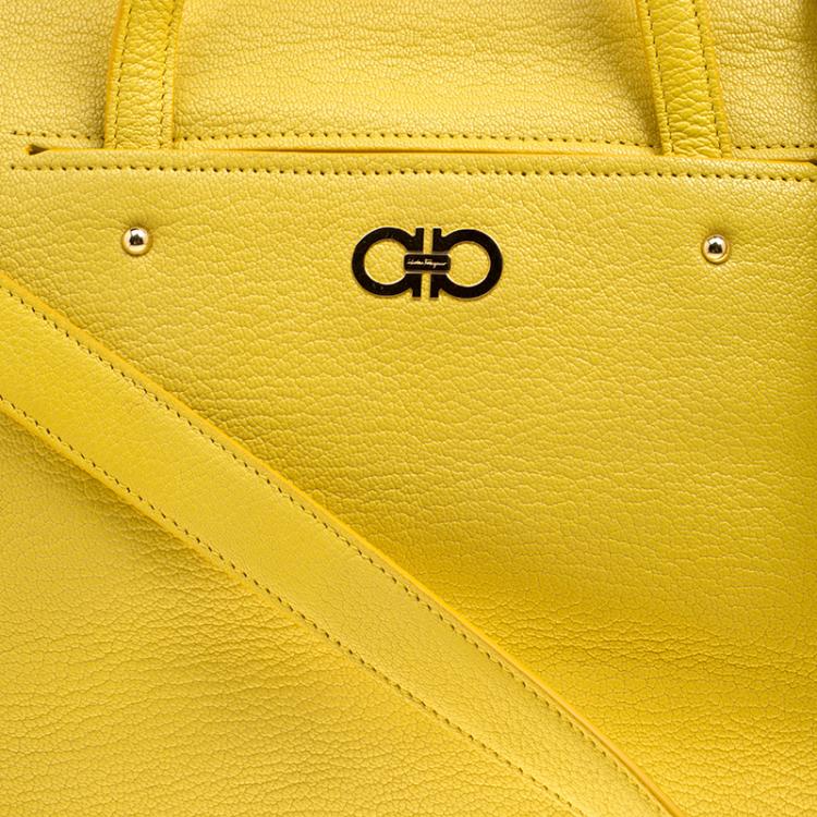 Pre Owned Salvatore Ferragamo Yellow Leather Small Mika Tote