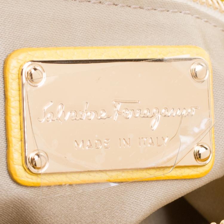 Pre Owned Salvatore Ferragamo Yellow Leather Small Mika Tote