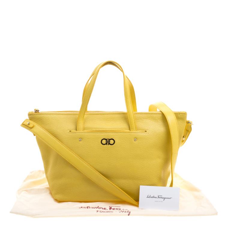 Pre Owned Salvatore Ferragamo Yellow Leather Small Mika Tote