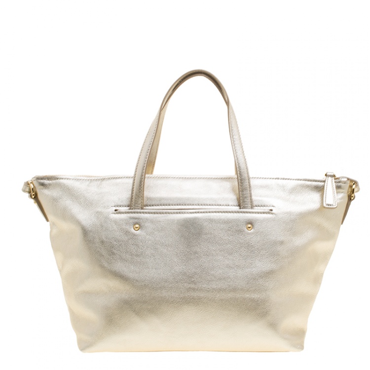 Pre Owned Salvatore Ferragamo Metallic Gold Leather Small Mika Tote