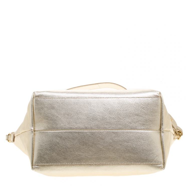 Pre Owned Salvatore Ferragamo Metallic Gold Leather Small Mika Tote