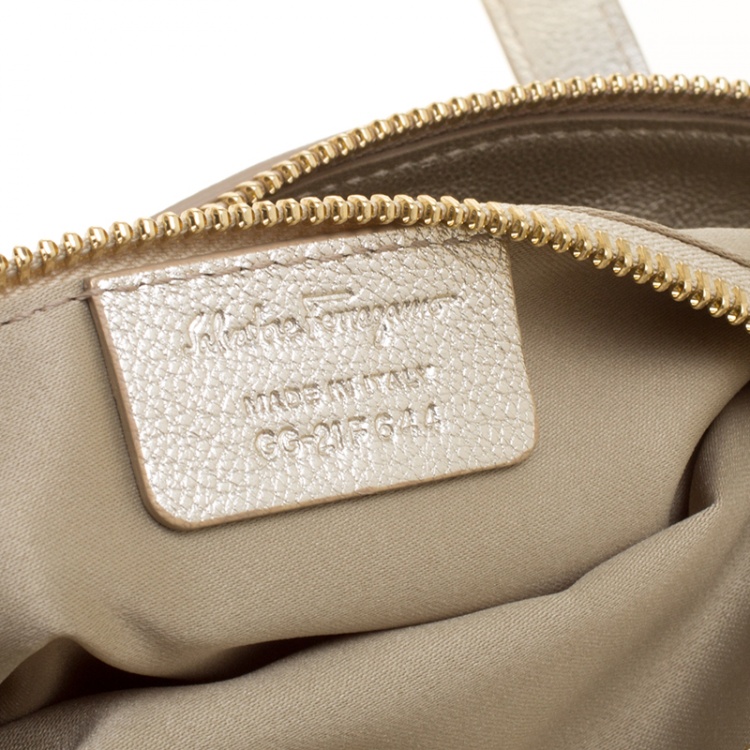 Pre Owned Salvatore Ferragamo Metallic Gold Leather Small Mika Tote
