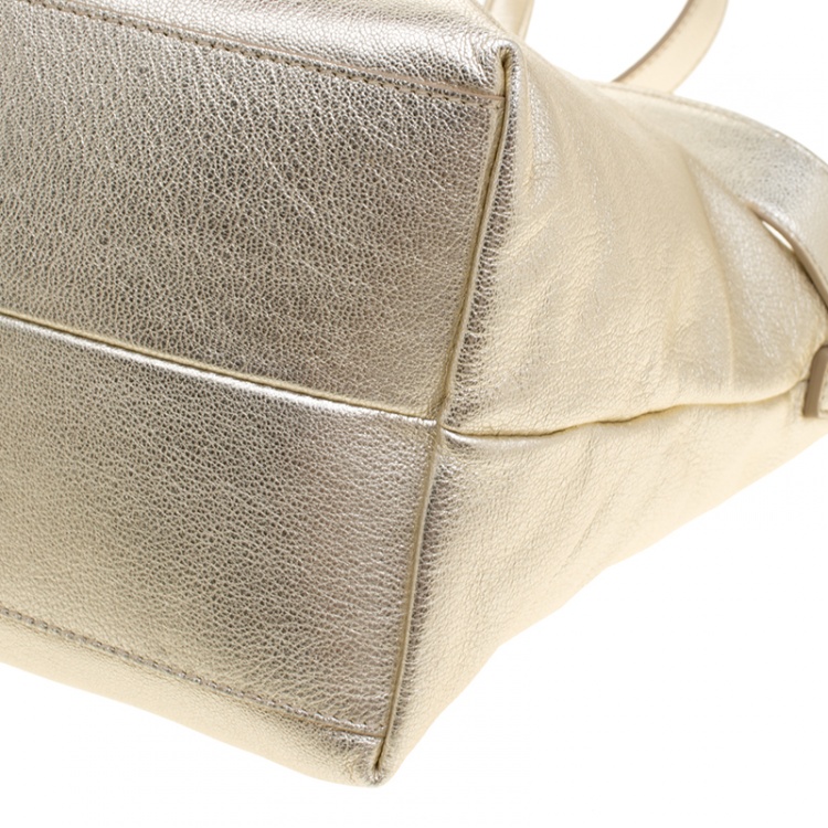 Pre Owned Salvatore Ferragamo Metallic Gold Leather Small Mika Tote