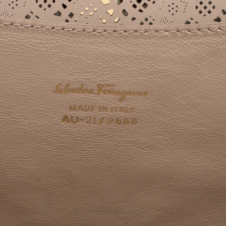 Pre Owned Salvatore Ferragamo Black Laser Cut Leather Ginny Crossbody Bag