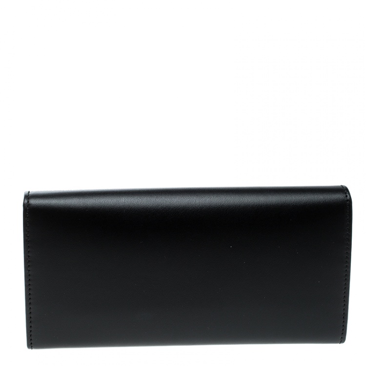 Pre Owned Salvatore Ferragamo Black Leather Flower Lock Continental Wallet