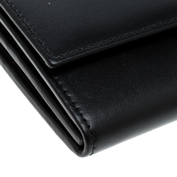 Pre Owned Salvatore Ferragamo Black Leather Flower Lock Continental Wallet
