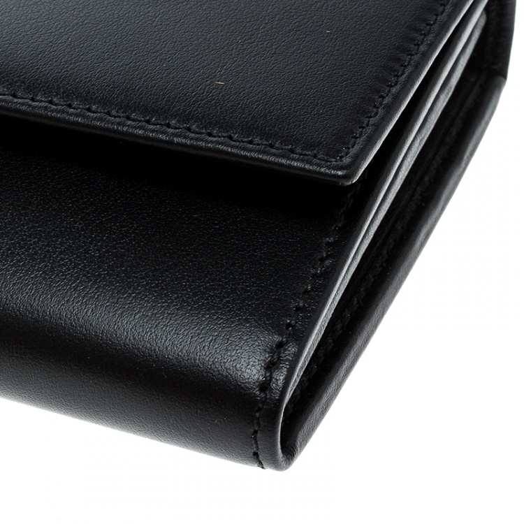 Pre Owned Salvatore Ferragamo Black Leather Flower Lock Continental Wallet