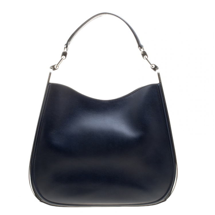 Pre Owned Salvatore Ferragamo Navy Blue Leather Hobo