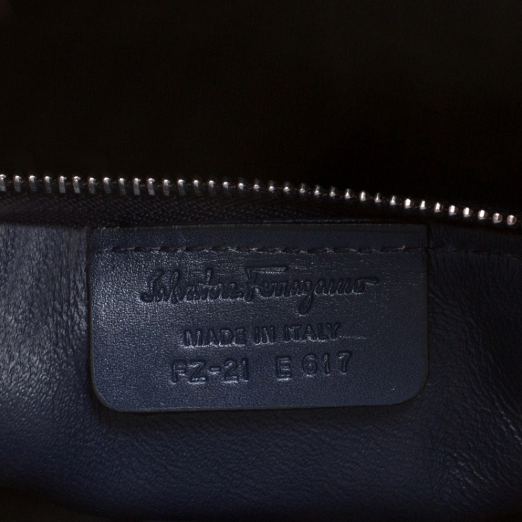 Pre Owned Salvatore Ferragamo Navy Blue Leather Hobo