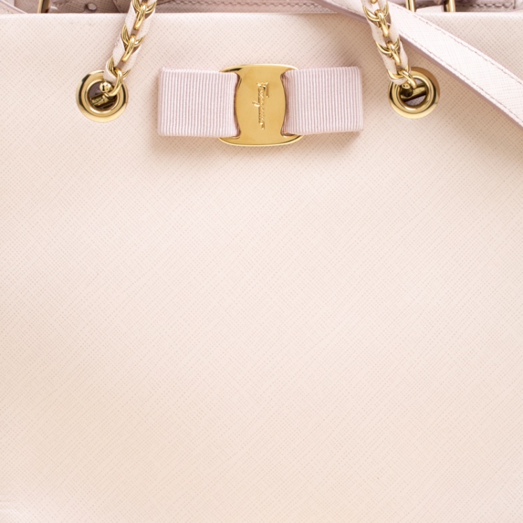 Pre Owned Salvatore Ferragamo Blush Pink Leather Vany Chain Tote