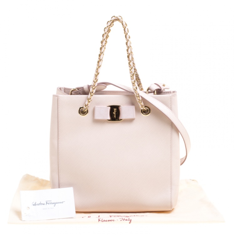 Pre Owned Salvatore Ferragamo Blush Pink Leather Vany Chain Tote