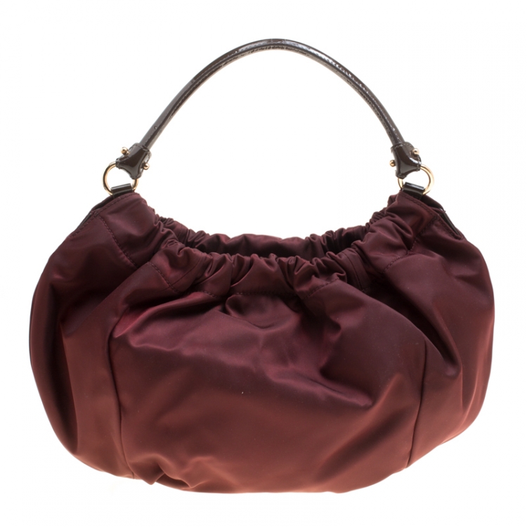 Pre Owned Salvatore Ferragamo Maroon Nylon Hobo