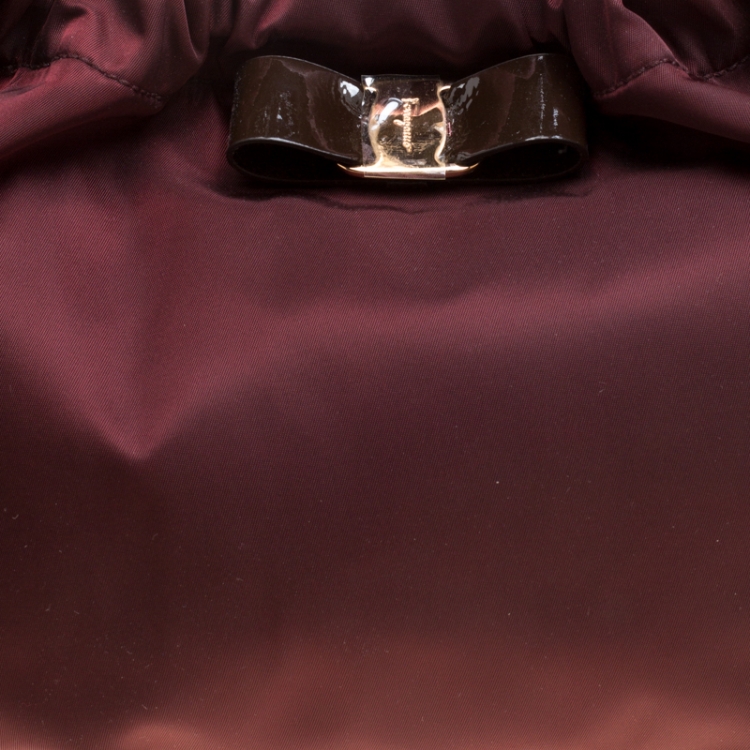 Pre Owned Salvatore Ferragamo Maroon Nylon Hobo