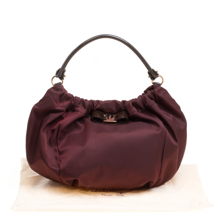 Pre Owned Salvatore Ferragamo Maroon Nylon Hobo