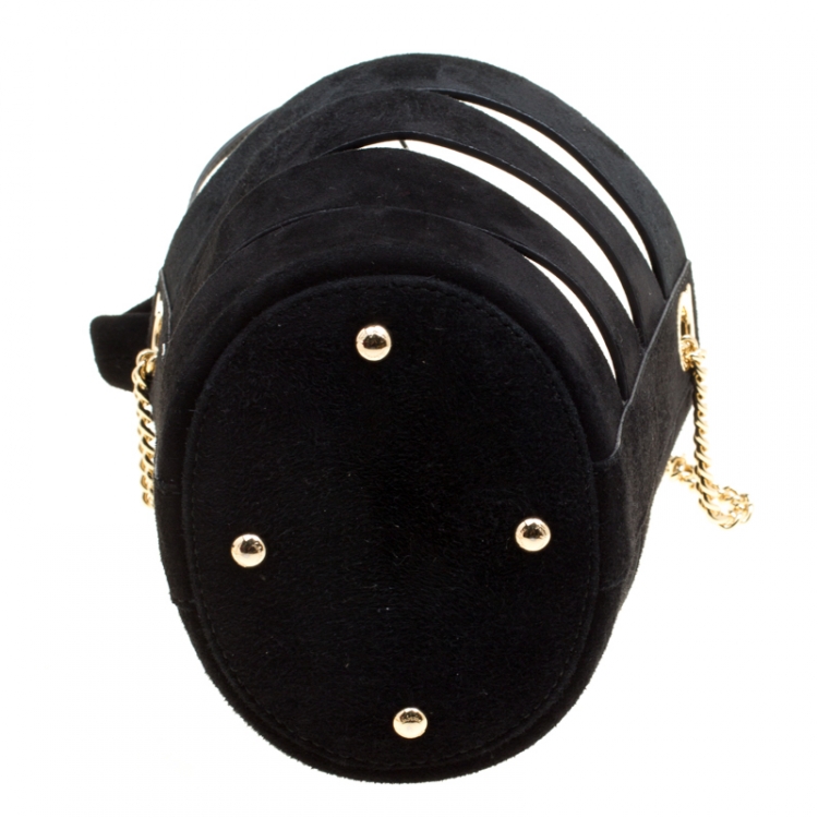Pre Owned Salvatore Ferragamo Black Suede Cocktail Bucket Bag
